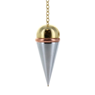 Pendule conique témoin dore et argente avec anneau cuivre