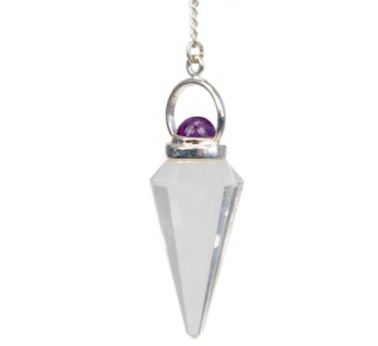 Pendule pointe à Facettes Cristal de roche et Bille Améthyste