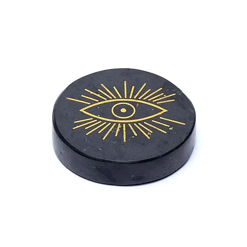 Disque minéral gravé tourmaline noire œil qui voit tout 