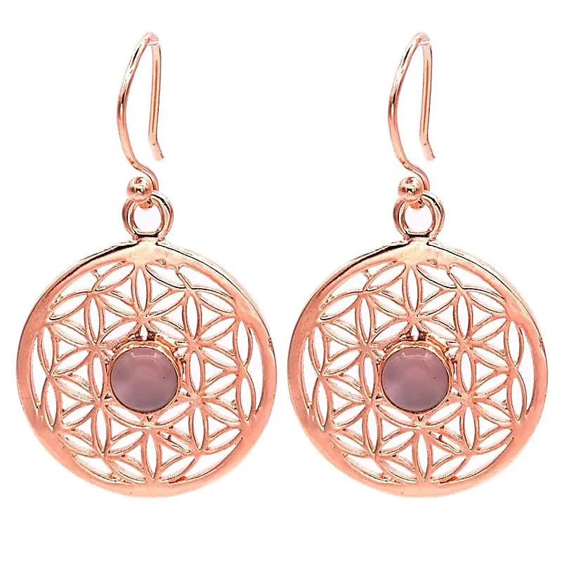 Boucles d'oreilles fleur de vie avec du Quarz rose 