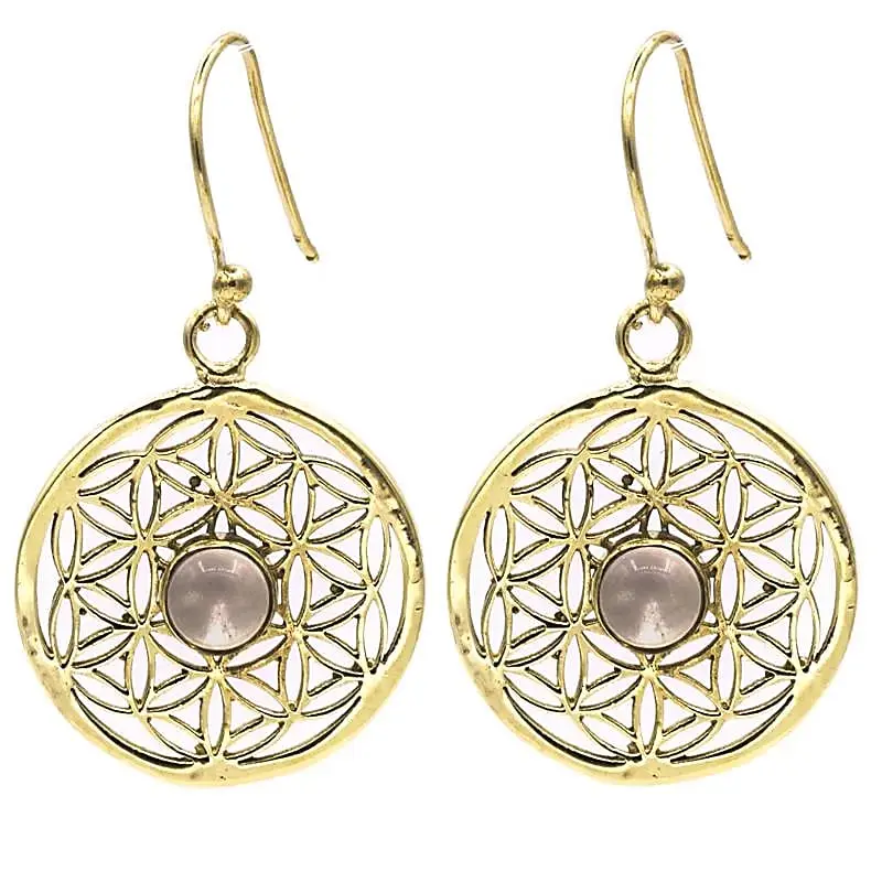 Boucles d'oreilles fleur de vie avec cristal de roche 