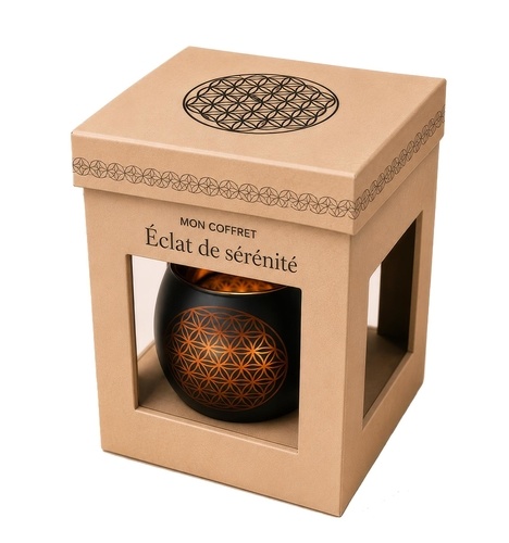 Mon coffret éclat de sérénité - Fleur de vie. Un photophore en verre et un livre de mantras