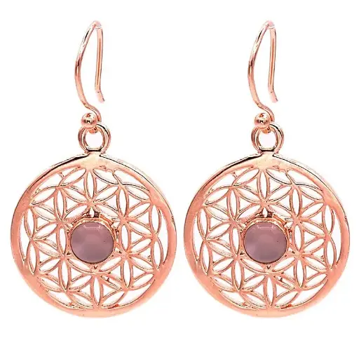 [17845] Boucles d'oreilles fleur de vie avec du Quarz rose 
