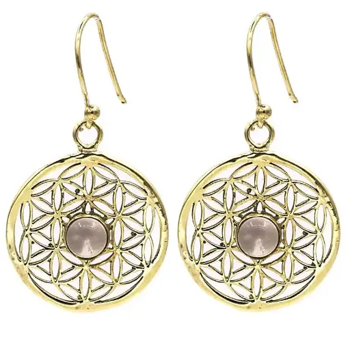 [17846] Boucles d'oreilles fleur de vie avec cristal de roche 